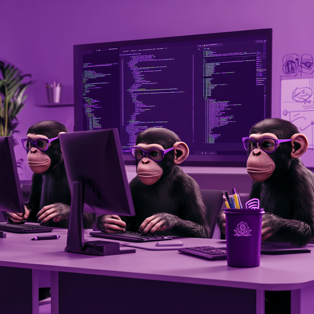 Afbeelding van Monkeys die een online platform of webapplicatie aan het ontwikkelen zijn.