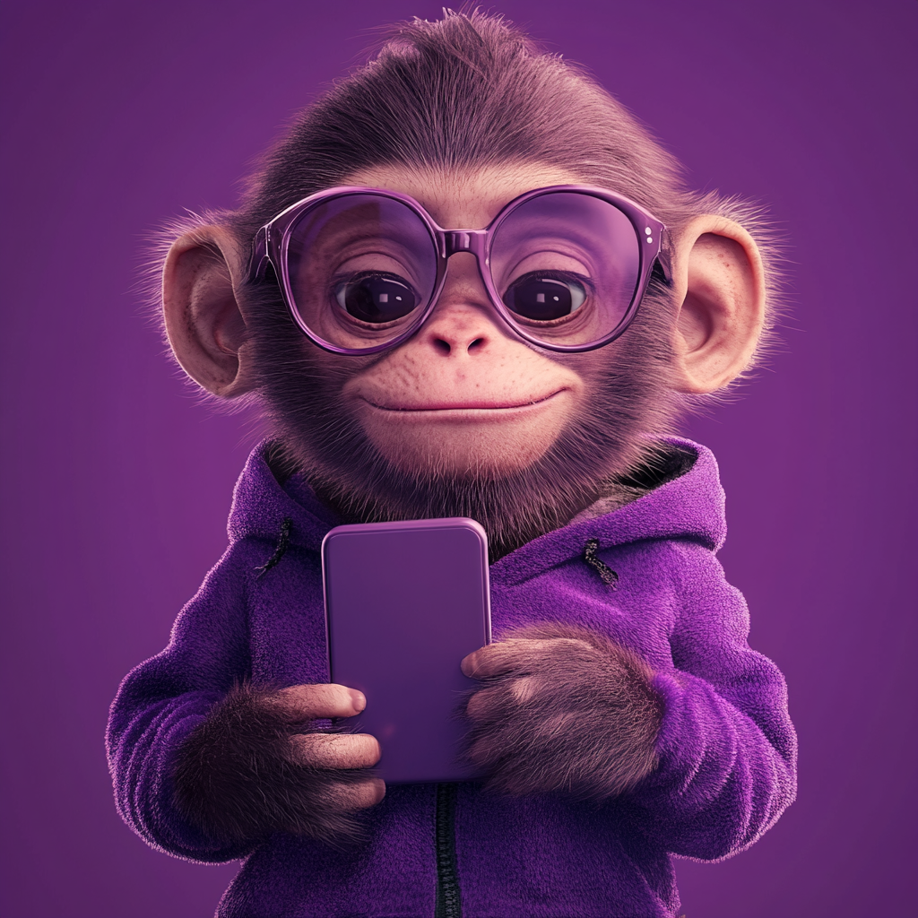 Afbeeldingen van een Monkey die op een telefoon naar Social Media aan het kijken is.